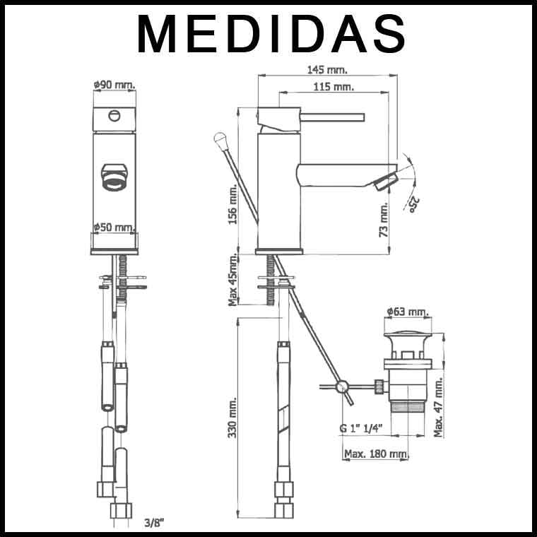Grifo de Lavabo, Monomando Delta 13, de la marca Griferías MR
