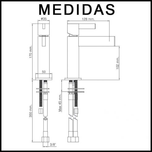 Medidas Grifo de Lavabo, Monomando Tanau MR