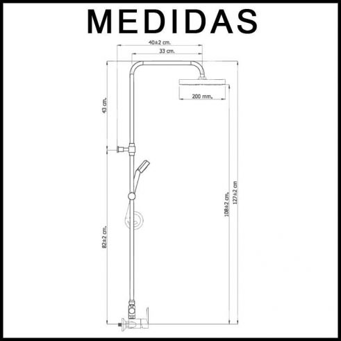 Medidas Equipo de Ducha Monomando con Accesorios de Ducha Ecoaspe 11 MR, Cromo