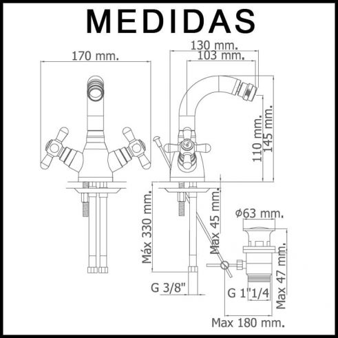 Grifo de Bide, Monobloc Caño Alto Pinta, marca Griferías MR