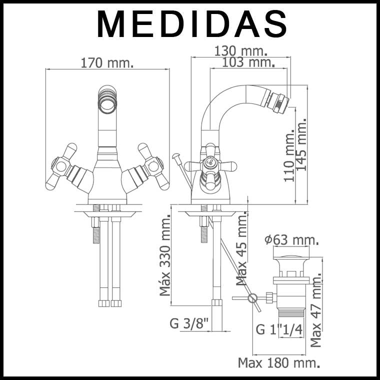 Grifo de Bide, Monobloc Caño Alto Pinta, marca Griferías MR