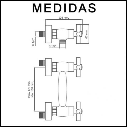 Medidas Grifo de Ducha, Monobloc Con Accesorios de Ducha Cala MR, Cromo