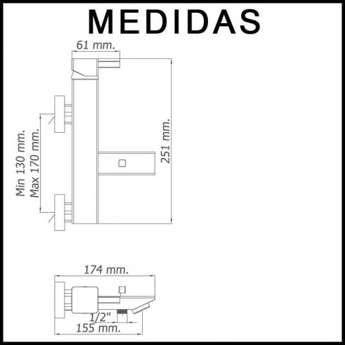 Medidas Grifo de Baño, Monomando con Accesorios de Ducha Catral MR