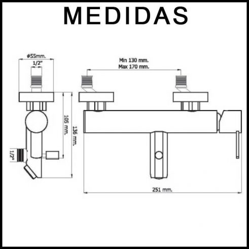 Medidas Grifo de Baño Monomando con Accesorios Ducha, Delta 14 MR , Cromo