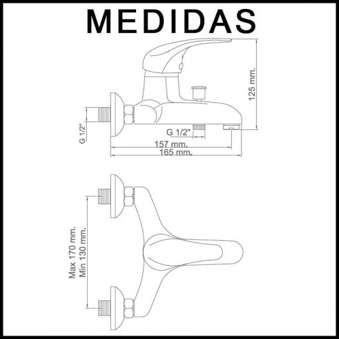 Medidas Grifo de Baño Monomando con Accesorios de Ducha Ecoaspe 11 MR,Cromo