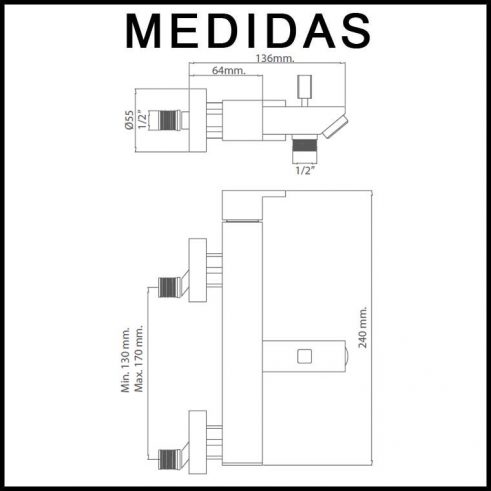 Medidas Grifo de Baño, Monomando con Accesorios de Ducha Petra MR, Cromo