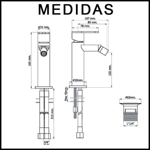 Medidas Grifo de Bide, Monomando Beret 14 MR