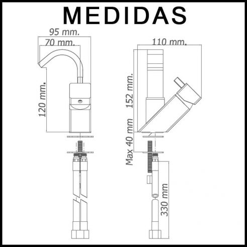 Medidas Grifo de Bide, Monomando Caño Alto Catral MR