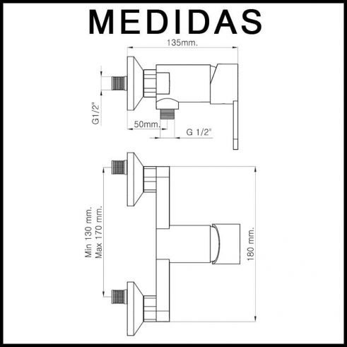 Medidas Grifo de Ducha, Monomando con Accesorios de Ducha Baza 15 MR, Cromo