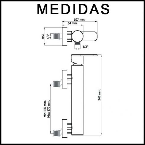 Medidas Grifo de Ducha, Monomando con Accesorios de ducha Beret 14 MR