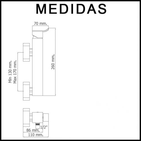 Medidas Grifo de Ducha, Monomando con Accesorios de Ducha Inca MR