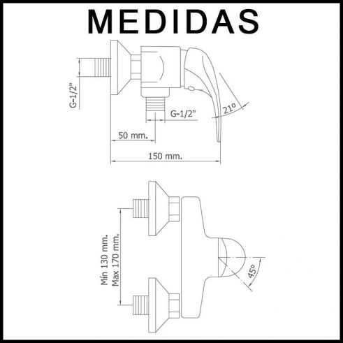 Medidas Grifo de Ducha Monomando con Accesorios de Ducha Ecoaspe 11 MR, Cromo