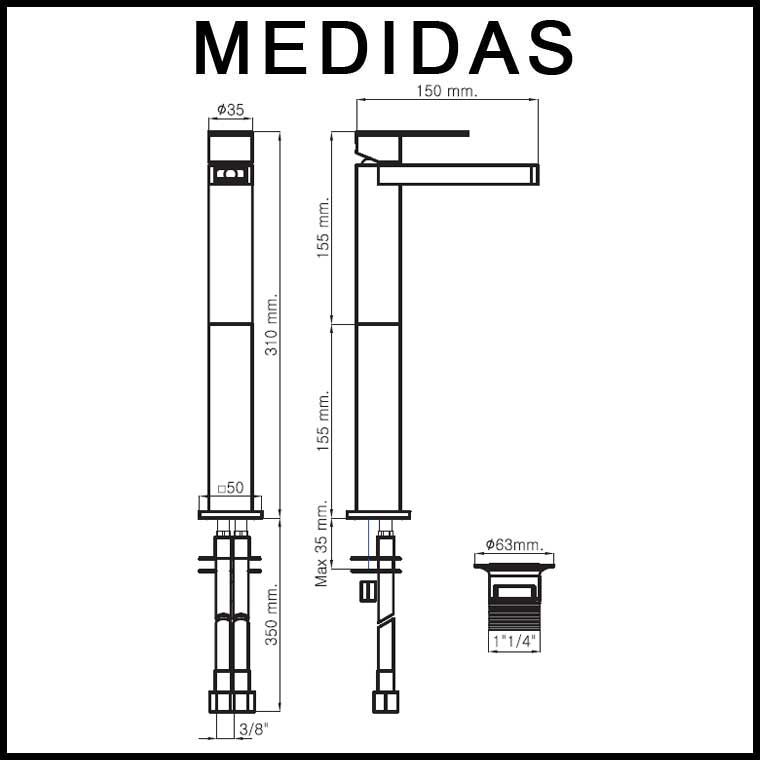 Grifo de Lavabo Alto, Monomando Cascada Libre Aran marca Griferías MR