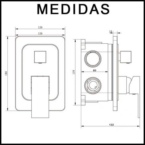 Medidas monomando empotrado cuadrado techo llavisan