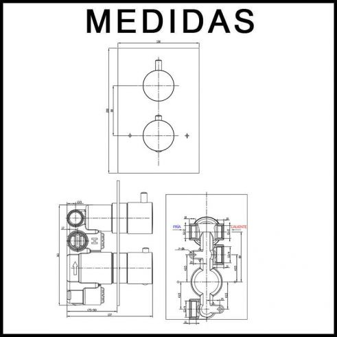 Medidas de grifo termostático redondo empotrado de pared Llavisan