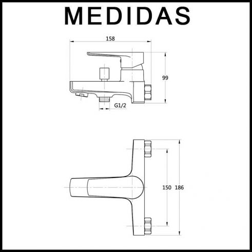 Medidas Grifo de Bañera Monomando Astoria LLavisan.